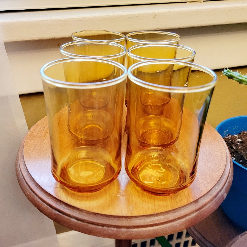 Vintage Libbey Juice Glasses (Set of 6)|Libbey Amber Yellow Juice Glasses